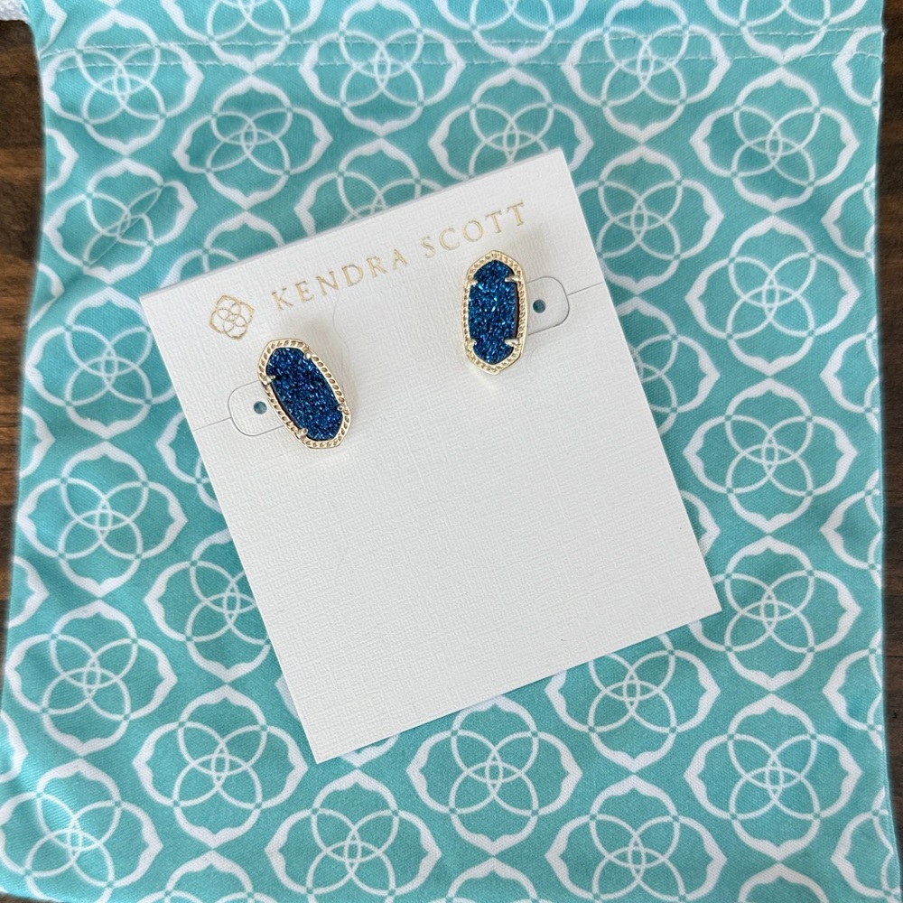 Kendra Scott Navy and Gold Stud Ellie Earrings - Picture 2 of 3